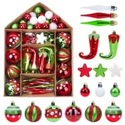 eZAKKA Christmas Ball Ornaments Set, Elf Boots Classic Collection Splendor Red Green White Christmas Ball Ornaments, 70Pcs
