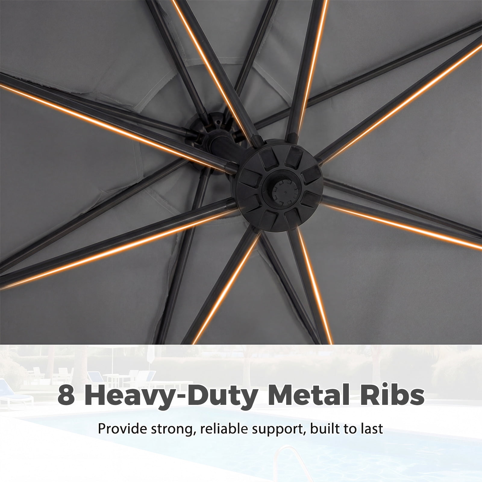 Costway 10 FT Offset Hanging Umbrella with Base Patio Cantilever Umbrella 360° Rotation Gray