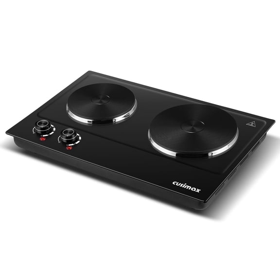 CUSIMAX 1800W Portable Double Burner Hot Plate – Stainless Steel Countertop Electric Cooktop with Dual Cast Iron Heating Plates, Easy-to-Clean Design, Upgraded Version