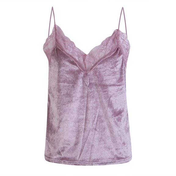 LMLYSoH Women' s Spaghetti Strap Camisole Sleeveless Lace Trim V Neck Tank Top Strappy Tops