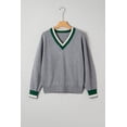 thumbnail image 5 of Women's Gray V-Neck Varsity Sweater with Striped Trim – Casual Daily Wear | XL, 5 of 11