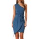 thumbnail image 1 of Vestido de fiesta Allegra K con cinturón y dobladillo cruzado fruncido de un hombro Azul M, 1 of 5