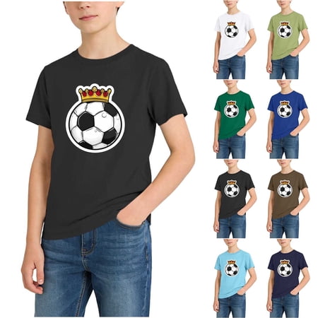 Auroural Boys Summer Clothes 3T Children s Football Print Round Neck Short Sleeve Medium To Large Kids Casual Loose Top