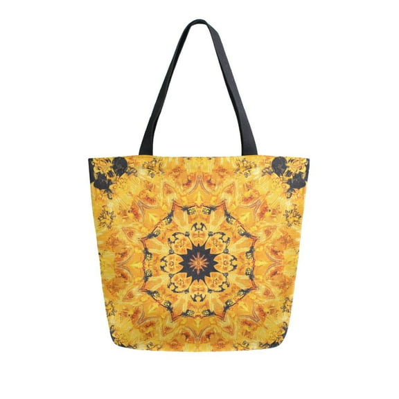 Large opening canvas tote bag, thickened canvas shopping bag, commuter handbag, multi-color available. Gold Kaleidoscope Pattern