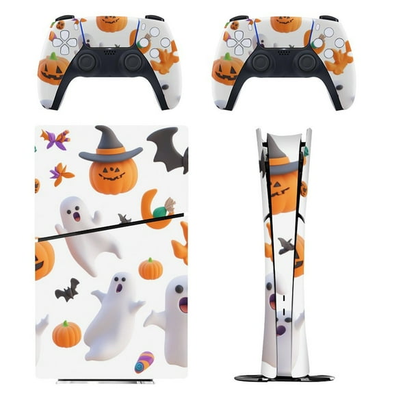 Skin Sticker for PS5 Slim Standard PS5 Pro Disc Digital Edition Console and Controllers Decals for Playstation 5 (Halloween 3d Elements,PS5 Slim Disc Edition)