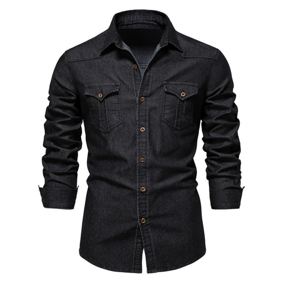 SWSMCLT Men's Button Down Shirt Long Sleeve Shirt Fall Button Summer Fashion Casual Button Up Shirt Black Medium