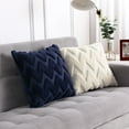 thumbnail image 3 of Soft Plush Faux Wool Velvet Throw Pillow Cover, 16 x 16 inch Square Wavy Stripe Throw Pillow Case, 3 of 9
