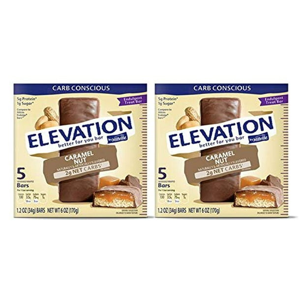 Millville Elevation Protein Bars Snack Endulgent Treat 1.4oz Bars 5g Protein (Caramel Nut, 2 Pack (10 Bars))