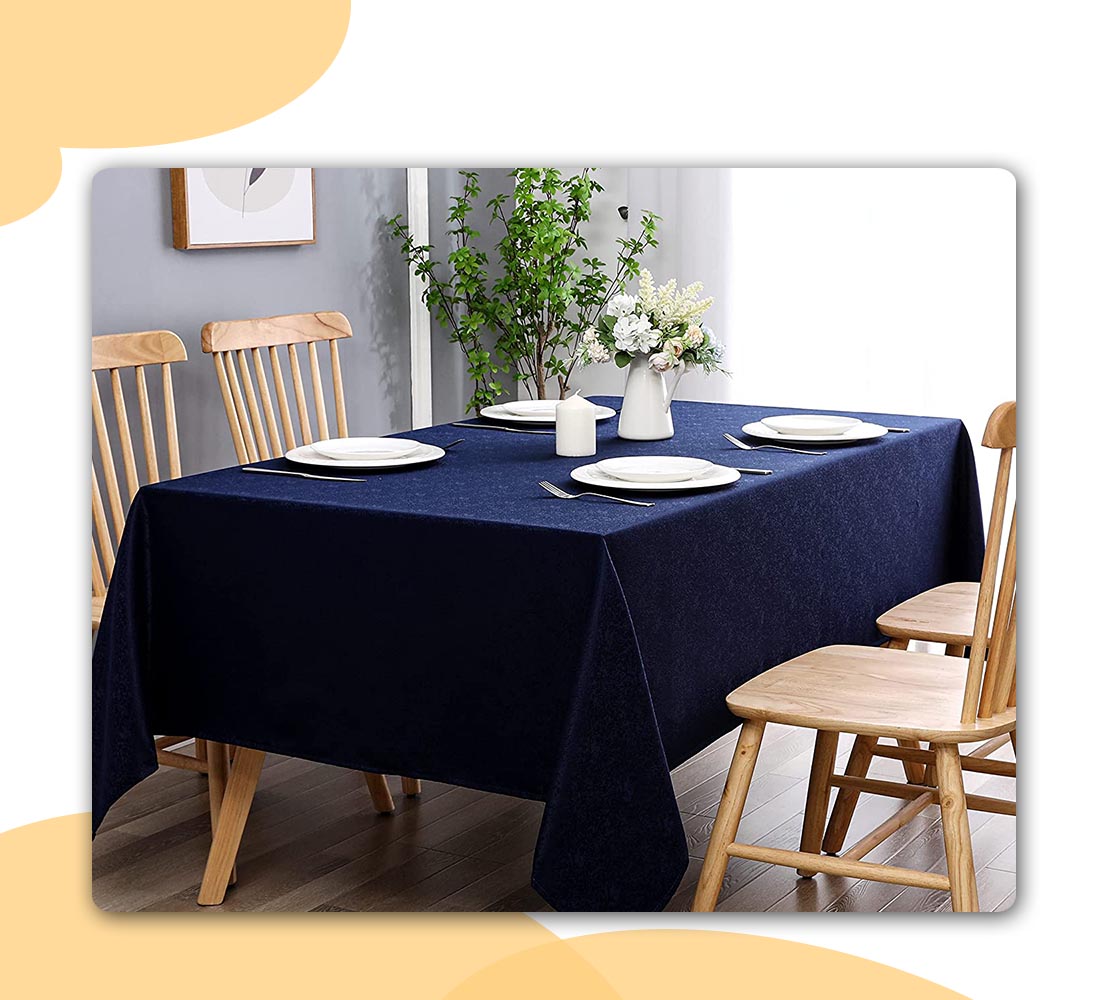 Navy Blue Rectangle Jacquard Tablecloth Wrinkle Resistant Fabric Table