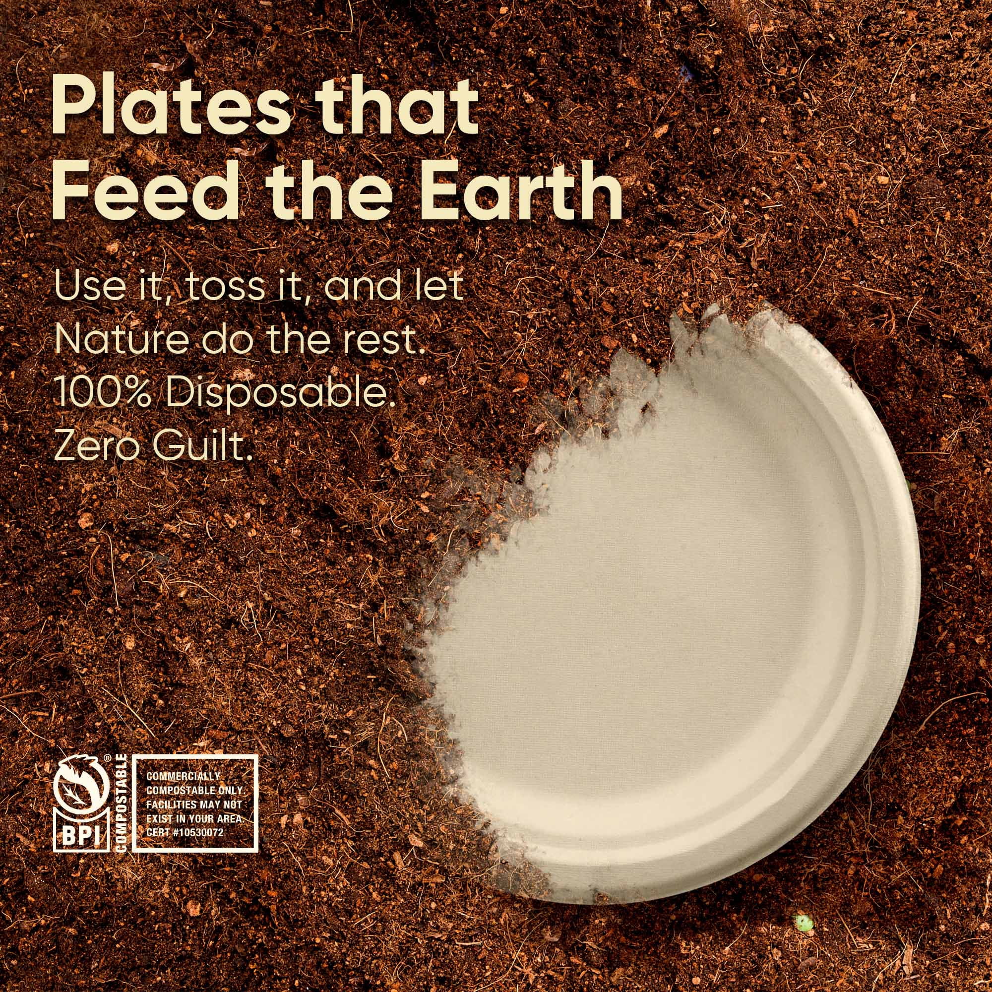 BOSNAL 10 Inch Round Bagasse Plates (100 Pack) – Compostable, Biodegradable & Eco-Friendly Disposable Dinner Plates for Parties, Events & Catering