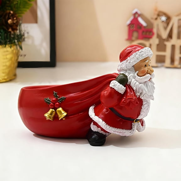 Santa Claus Bell Candy Storage Figurine, Red White Santa Statue Tabletop Decoration for Mantel Shelf Kitchen Counter Holiday Party Home Decor(M)