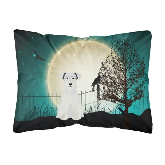 Carolines Treasures BB2243PW1216 Halloween Scary Miniature Schnauzer White Canvas Fabric Decorative Pillow, 12H x16W,