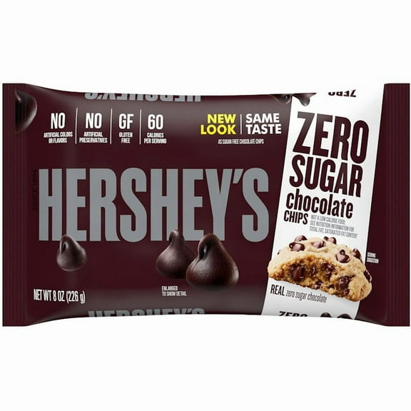 HERSHEY'S Zero Sugar Chocolate Baking Chips Bag, 8 oz