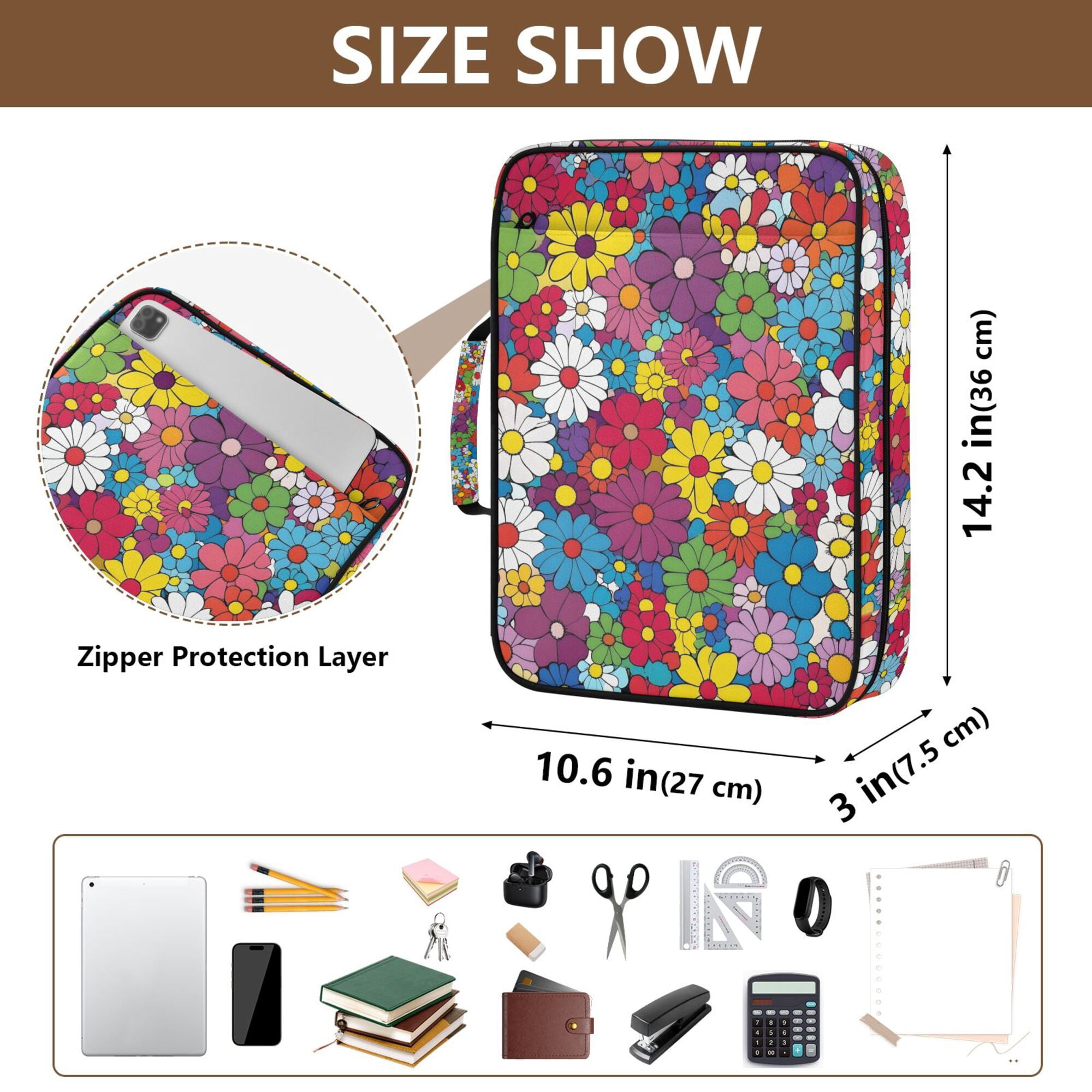FORMRS Accordion File Folder A4 Size 7-Pocket Expanding Document Organizer Bag with 3 Ring Binder, Whimsical Floral