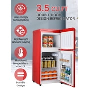Krib Bling 3.5Cu.ft Compact Refrigerator with 7 Level Thermostat, Mini Fridge with Freezer, 2 Door Portable Fridge with Removable Glass Shelves, Suitable for Kitchen, Apartment, Dorm, Bar Red