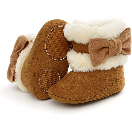 

Baby Cozy Fleece Booties Warm Lined Stay On Baby Boy Girl House Slippers Fluffy Sock Booties with Non-Slip Gripper Infant Winter Ankle Boots Toddler First Walker Crib Warm Shoes(A# Brown)