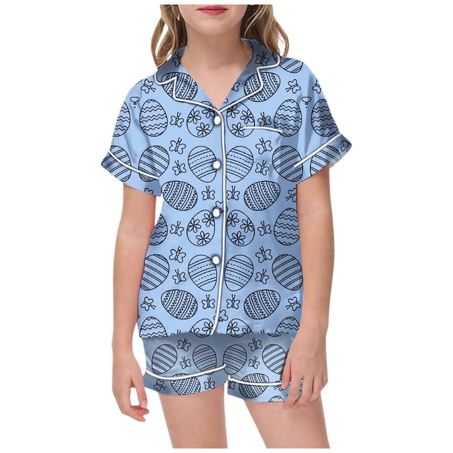 Icvfdpl Tenues d'Été pour Filles, Pyjamas Colorés Peints à la Main pour Pâques, Doux, 8-9 Ans