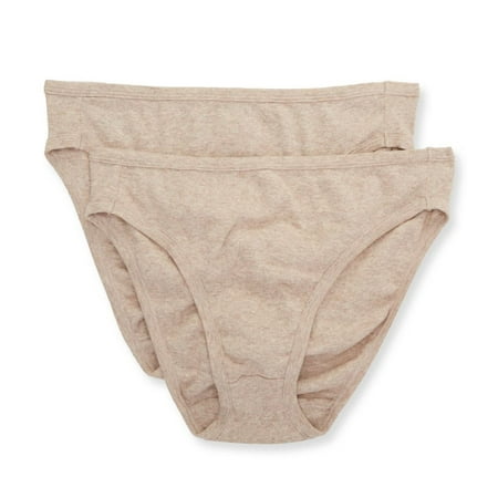 Women s Cottonique W22207 Latex Free Organic Cotton High Cut Panty - 2 Pack (Melange Brown 8)