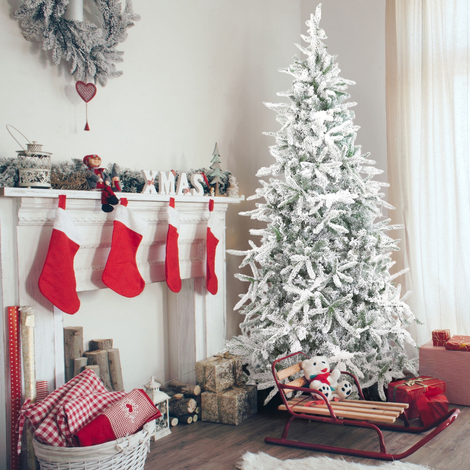 Fraser Hill Farm 10-Ft Flocked Mountain Pine Artificial Christmas Tree, FFMP010-0SN