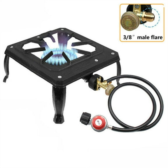 TOPCHANCES Propane Single Burner Cast Iron Camping Stove with Regulator and Hose for Outdoor BBQ Grill