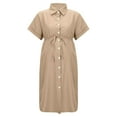thumbnail image 4 of Women's Maternity Dress - Casual Short Sleeve V-Neck, Loose Button Down Shirt Dress for Pregnancy, Breathable Summer Dress,Size for S, 4 of 7