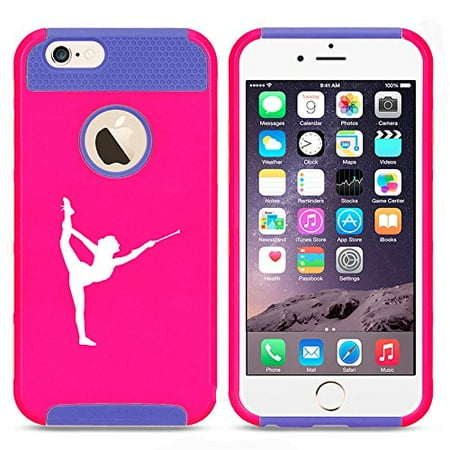 Twirling Accessories For Apple iPhone 7 Shockproof Impact Hard Soft Case Cover Female Gymnast Twirling Baton Gymnastics (Hot Pink-Blue) ()