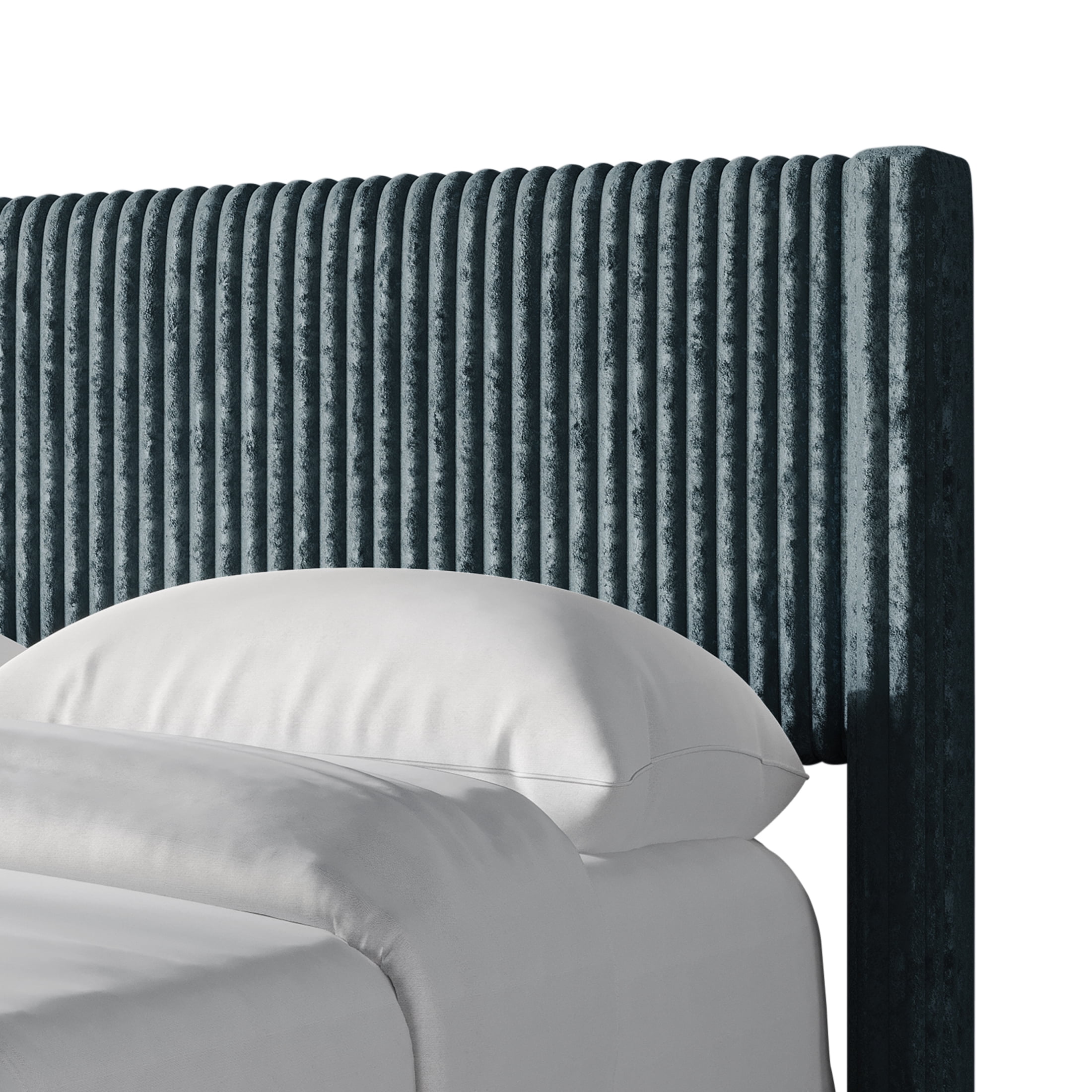 Castle Place Modern Wingback Corduroy Velvet Upholstered King Platform Bed, Light Blue
