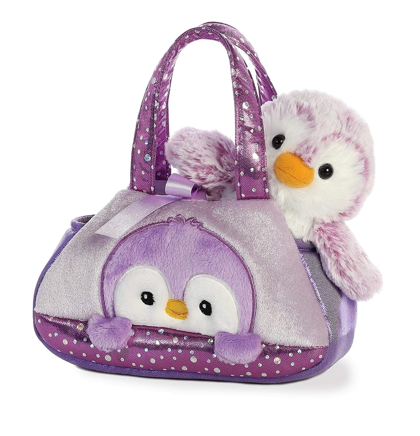 Aurora World Fancy Pals Peek-A-Boo Purse Pet Carrier Pom Pom Penguin, Purple, Comes with purse