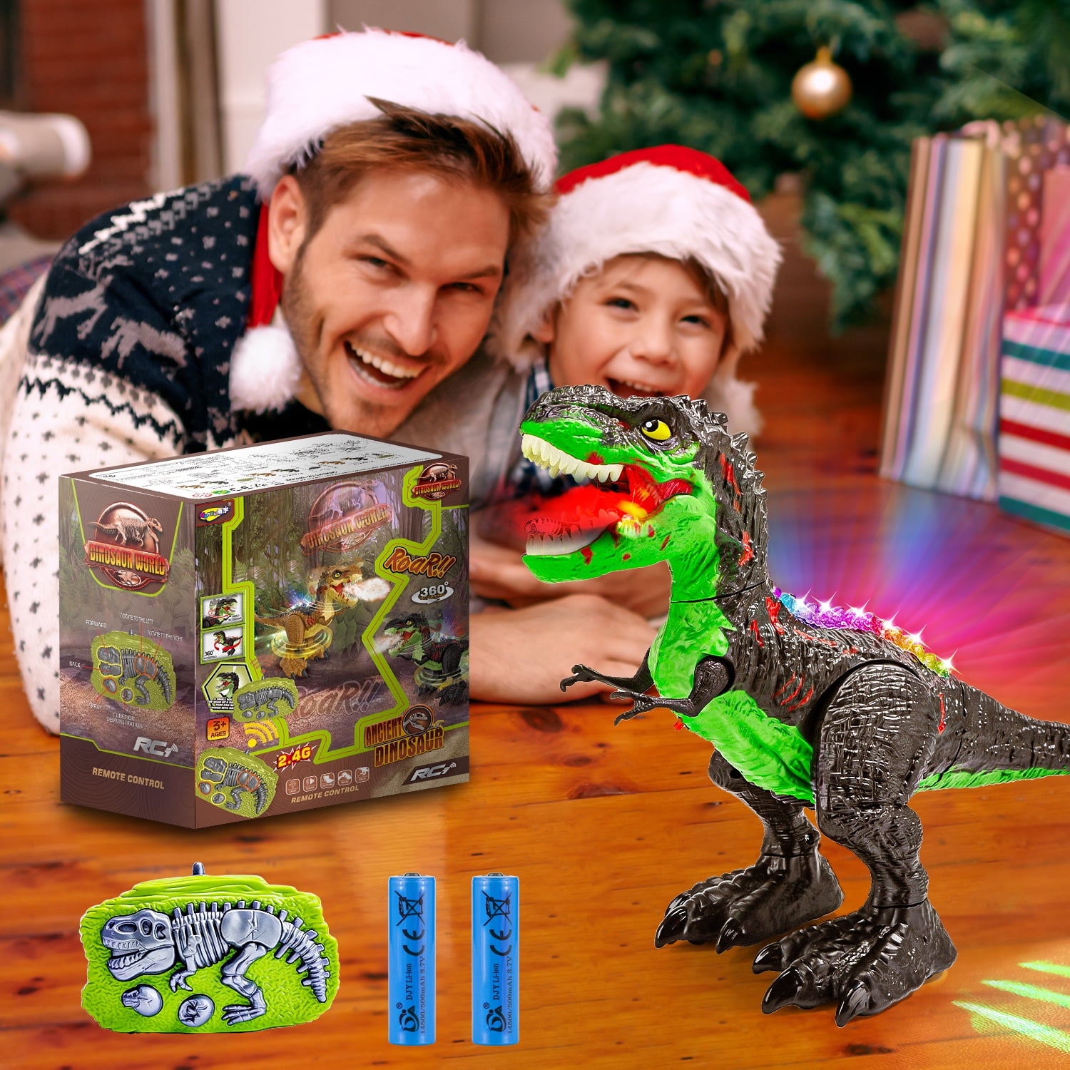 JoyStone Remote Control Dinosaur Toys for Kids, Electric Walking RC T-Rex, Realistic Tyrannosaurus Dino Robot with Roaring and LED Light for Boys and Girls Age 3+, Green