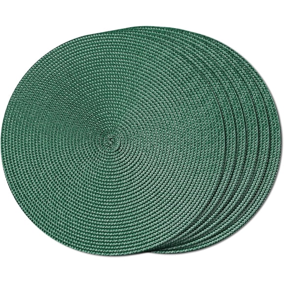 MORAVE Set of 6 Round Braided Placemats, 15 Inch Woven Non-Slip Washable Table Mats, S Green Dining Table Place Mats