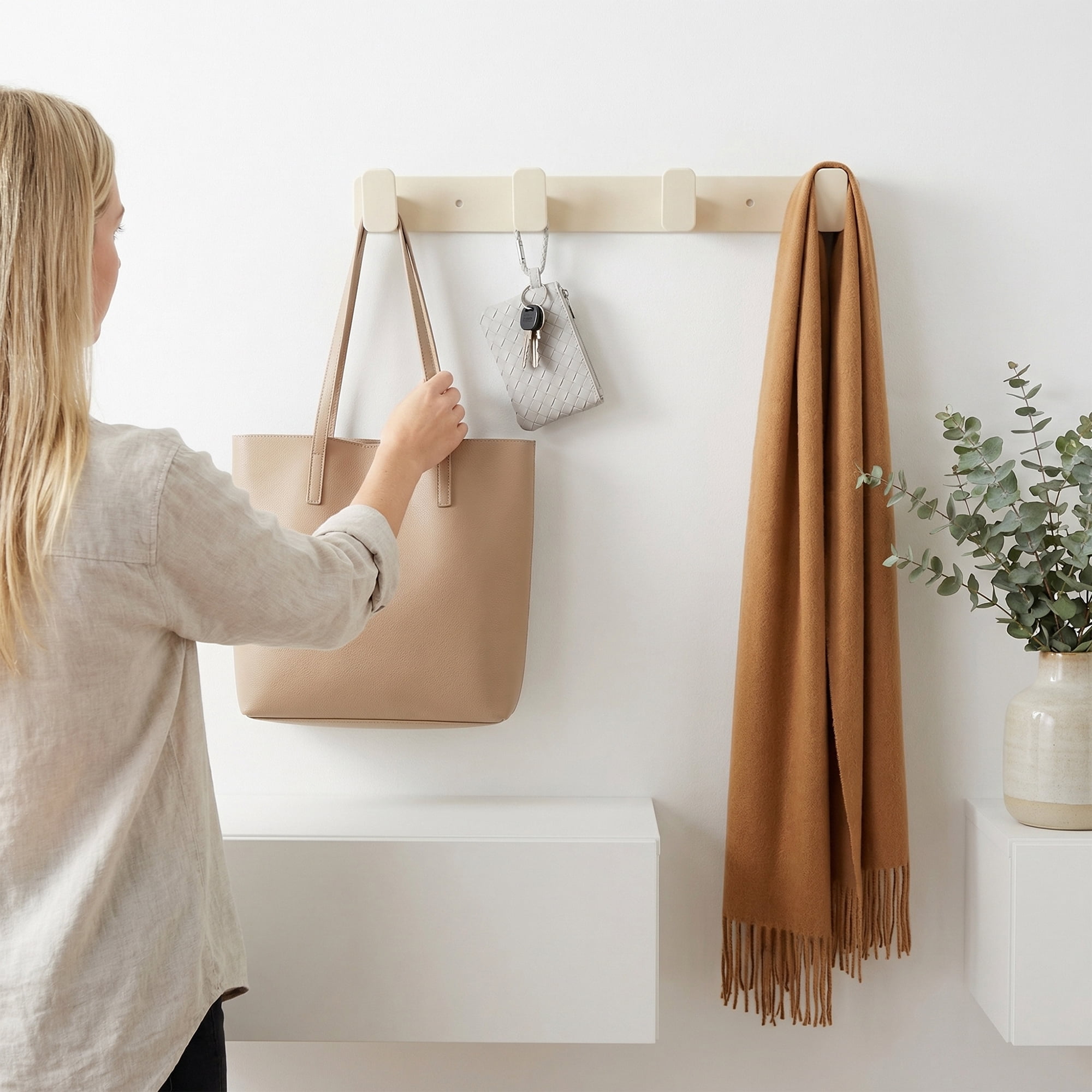 Unique Bargains Coat Rack Wall Mount Metal 4 Hooks Hat Rack for Entryway White