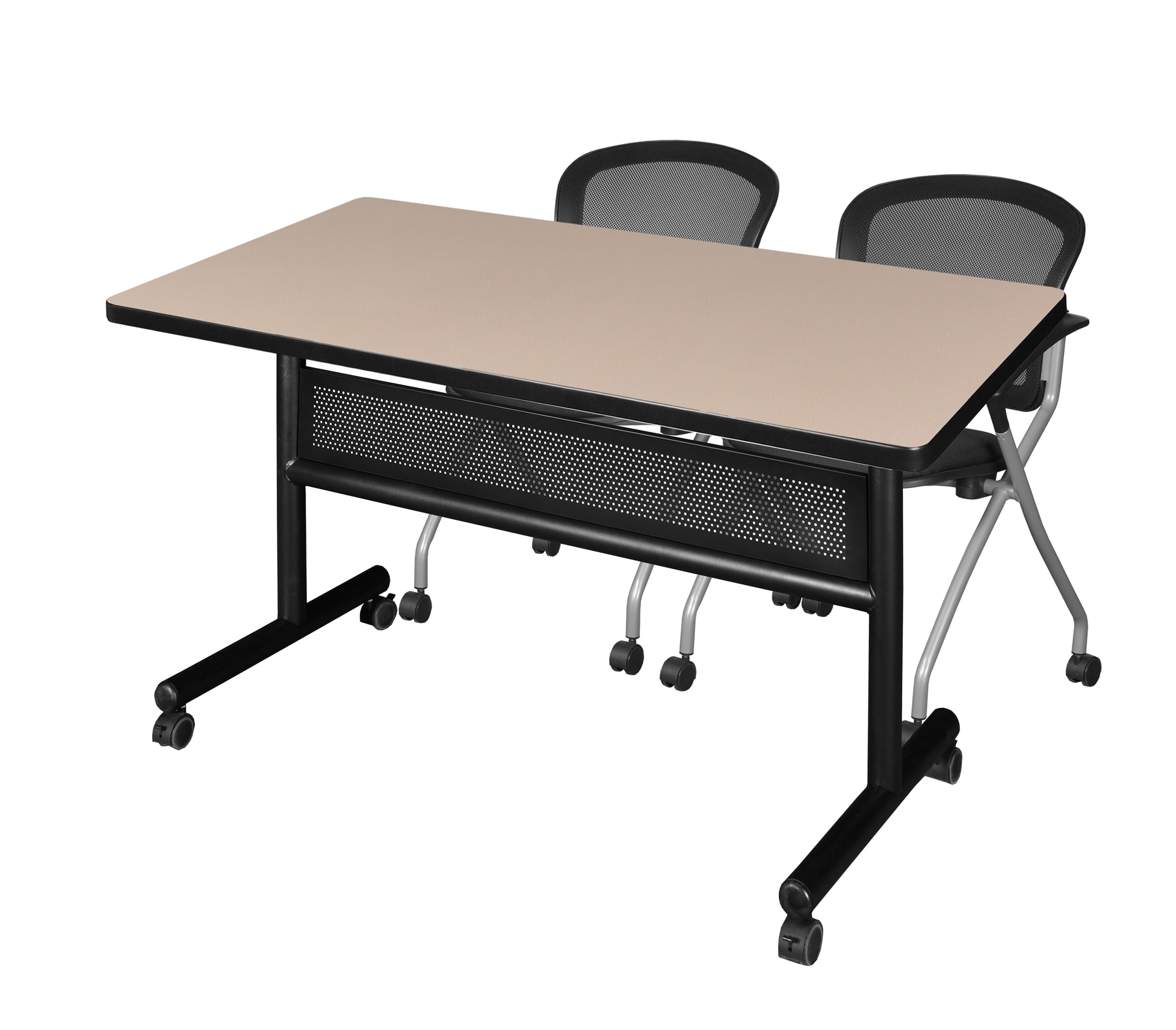 48" x 30" Flip Top Mobile Training Table with Modesty Panel Beige and