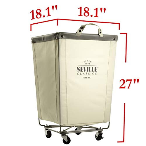Seville Classics Commercial Heavy-Duty Canvas Laundry Hamper with Wheels, 18.1" D x 18.1" W x 27" H, Natural White