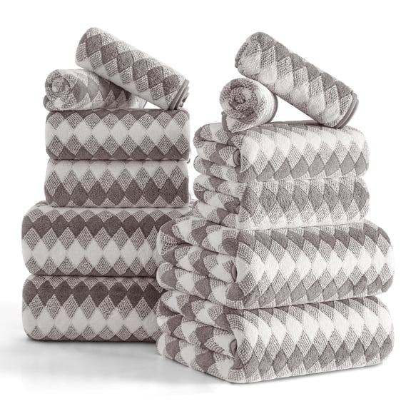 Jessy Home 12 Piece Light Gray Towel Set Soft Bath Towel for Bathroom-4 Bath Towels, 4 Hand Towels, 4 Washcloths Highly Absorbent Bath Sheet for Hotel & Spa