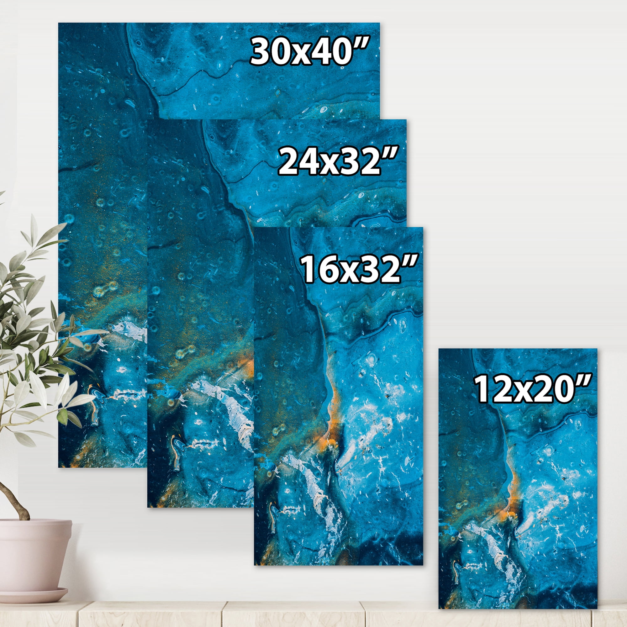Designart ' Abstract Blue Marble Composition I ' Modern Canvas Wall Art Print