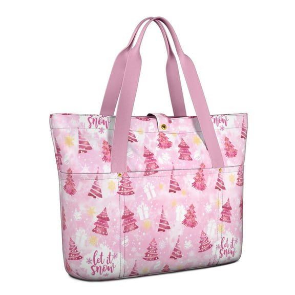 Tote Bag for Women - Pink Christmas Tree Pattern Shoulder Bag - Large Utility Work Duffle Bag with Zipper Handbag for Travel, Work, Sprots