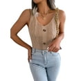 thumbnail image 3 of Women'S V Neck Buttons Knit Tank Tops Summer Casual Sleeveless Shirts Sweater Vest Khaki M, 3 of 10