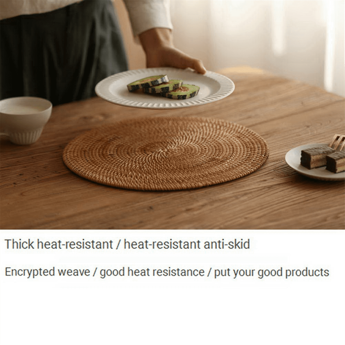 4X Rattan Woven Placemats Oval Round Table Mats Non Slip Heat Place Mat Natural Multipurpose Placemat 30X40cm,4 * Placemat