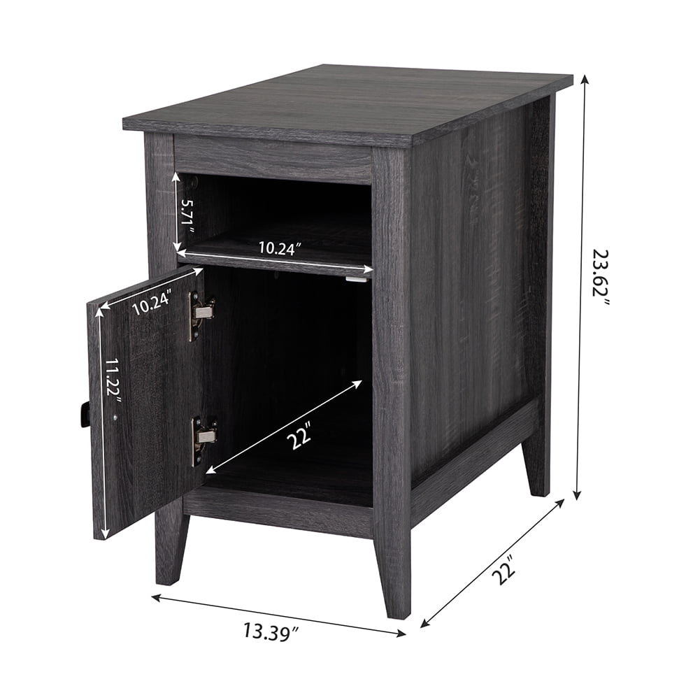 Kadyn Bedside Tables&nbsp;set of 2, Wooden End Side Table with Storage Cabinet and Open Shelf, Bedside Table for Bedroom, Living Room, Cement Gray