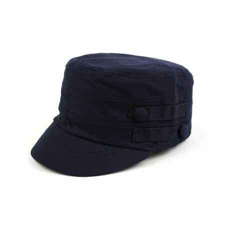 Spring/Summer Military Inspired Cadet Hat P154 100% Cotton / One Size Fits Most: Adjustable Strapback/ Assorted Color Variations / Hat Perimeter - Approximately 22 inches / Sun Protection / Decorative Buttons