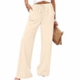 thumbnail image 5 of ClodeEU Women's Elastic Waist Wide Leg Pants,Casual Loose Fit Lounge Trousers with Pockets Beige,Women's Plus L, 5 of 6