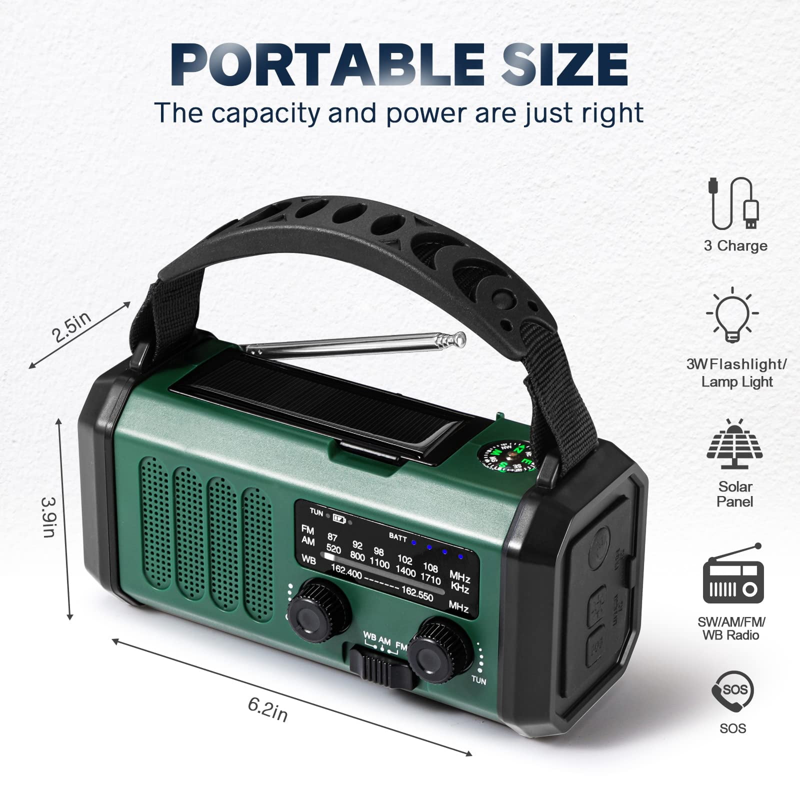 Hand Crank Emergency Radio  Noaa Weather With Am/fm Solar 10000mah Rechargeable Usb-c Flashlight Sos Alarm For Storm Hurricanes Outdoor Emergencies