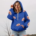 thumbnail image 2 of felwors Quarter-Zip Pullover Fleece Hoodie with Sequin Football Graphic Oversized Sweatshirt for Women Game Day Blue for Size XXXL, 2 of 5