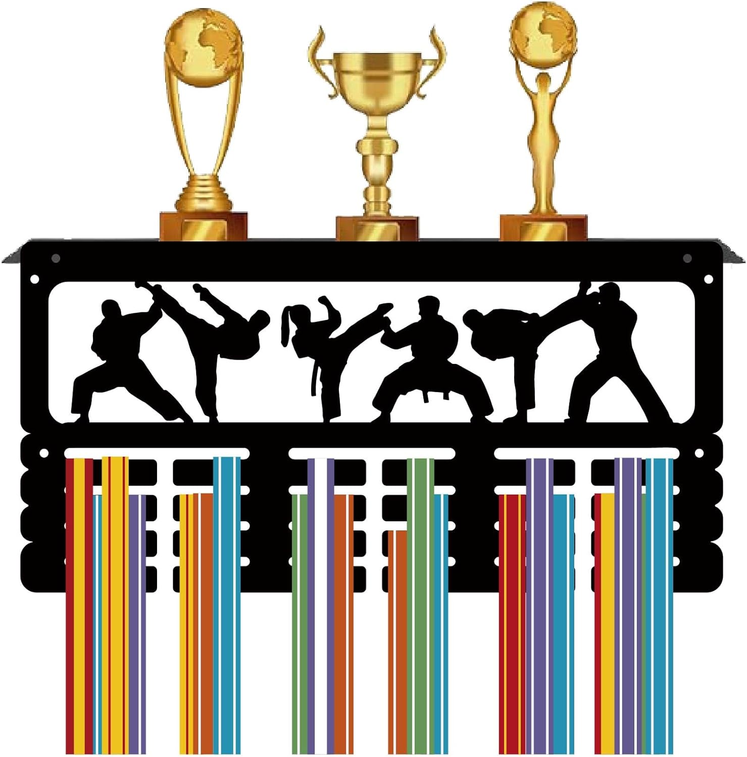 Gymnastics Medal Holder Trophy Shelf Medal Hanger Display with Shelf Stand Sports 4 Rows Wall Mount Hold 70+ Medals for Women Gymnastics Soccer Running Swimming Awards Rack 15.7 x 7.9 Inch DIY Making