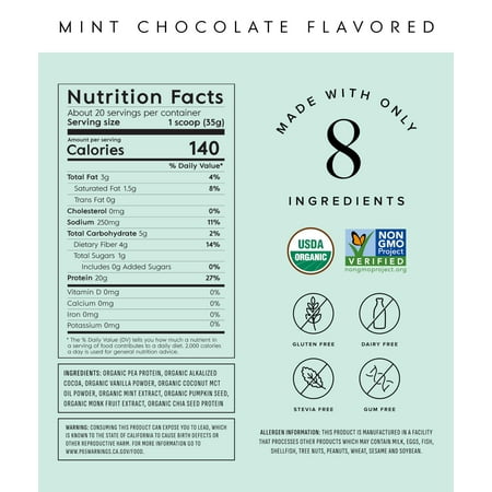 Truvani Vegan Pea Protein Powder | Mint Chocolate | 20g Organic Plant Based Protein | 20 Servings | Keto | Gluten & Dairy Free | Low Carb | No Added Sugar