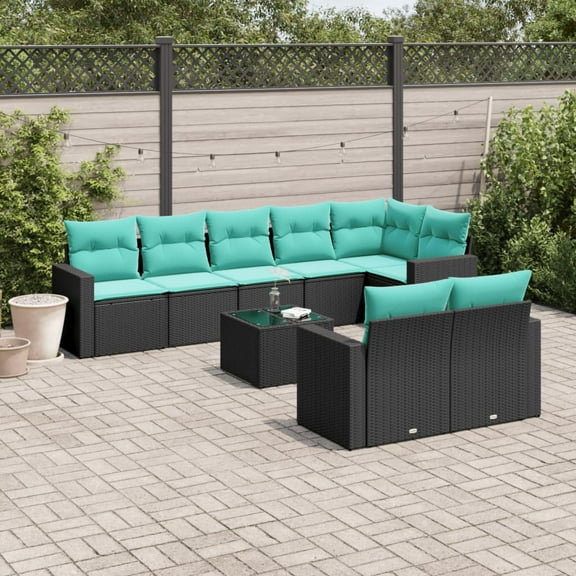 vidaXL 9 Piece Patio Sofa Set with Cushions Black Poly Rattan