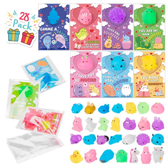 Haooryx Greeting Card with Silicone Squeeze Toy Valentine's Day 56 Count