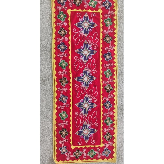 Pipli Applique | Red velvet vertical tapestry | Indian ethnic handicraft | Odisha Chandua