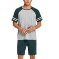 thumbnail image 3 of Ekouaer Mens Pajama Short Sets Short Sleeve Crewneck Pajama Lounge Set Raglan Sleepwear, 3 of 6