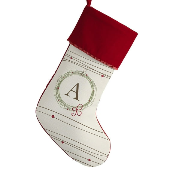Personalization Mall Holiday Wreath Initial Christmas Stocking, Burgundy
